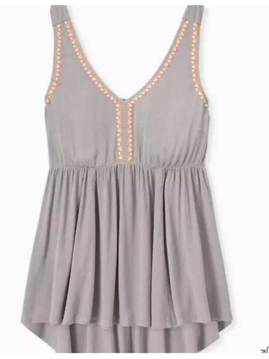 torrid Tops - Torrid Light Gray Crinkle Gauze Coral Yellow White Embroidered Tank Top 0X